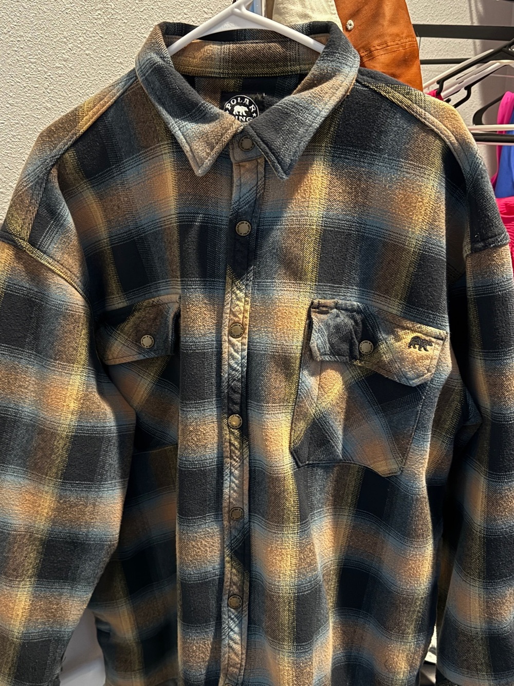 Polar King Men's Black and Tan Plaid Button-Up Jacket